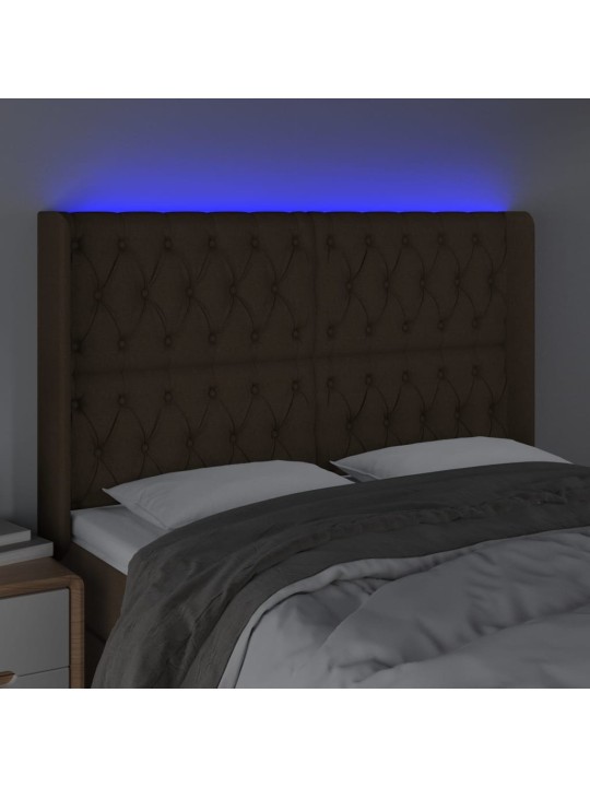 Gultas galvgalis ar LED, 163x16x118/128 cm, tumši brūns audums