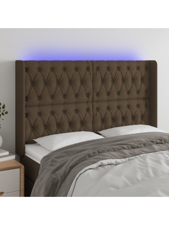 Gultas galvgalis ar LED, 163x16x118/128 cm, tumši brūns audums