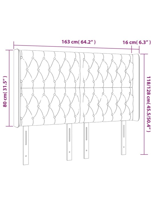 Gultas galvgalis ar LED, 163x16x118/128 cm, krēmkrāsas audums