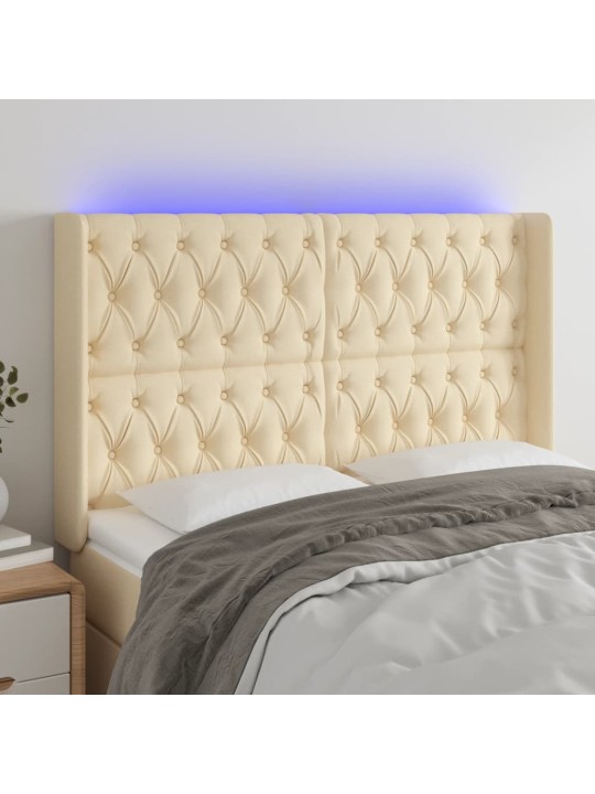 Gultas galvgalis ar LED, 163x16x118/128 cm, krēmkrāsas audums