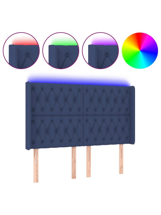 Gultas galvgalis ar LED, 163x16x118/128 cm, zils audums