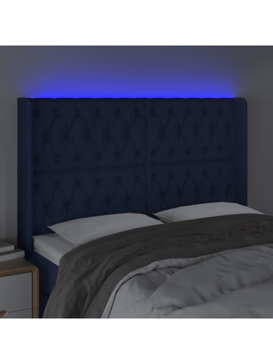 Gultas galvgalis ar LED, 163x16x118/128 cm, zils audums