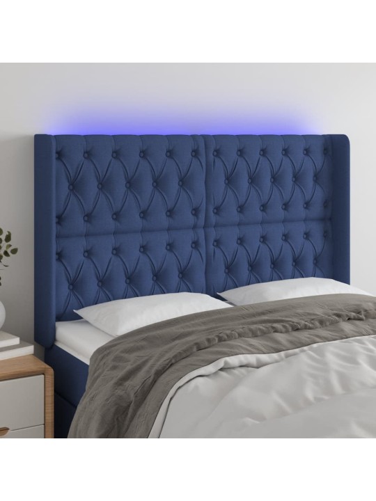 Gultas galvgalis ar LED, 163x16x118/128 cm, zils audums