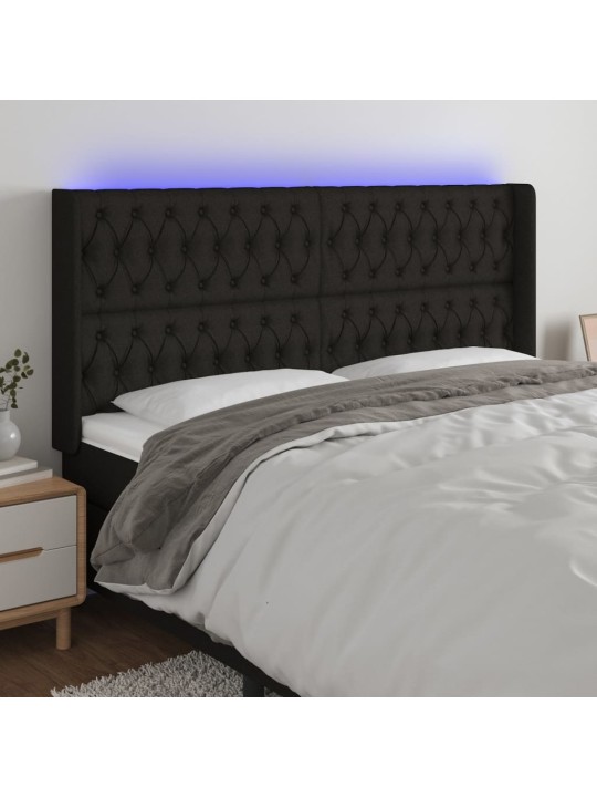Gultas galvgalis ar led, 183x16x118/128 cm, melns audums