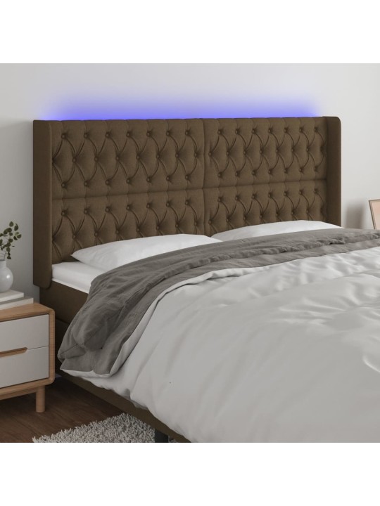 Gultas galvgalis ar led, 183x16x118/128 cm, tumši brūns audums