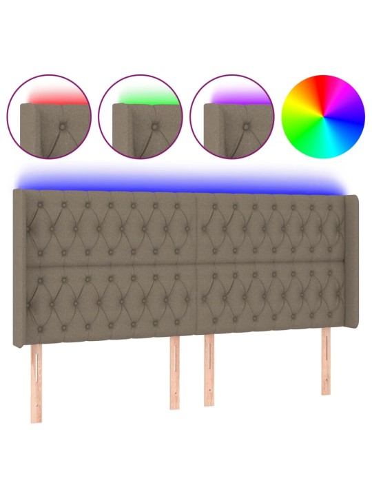 Gultas galvgalis ar led, 183x16x118/128 cm, pelēkbrūns audums