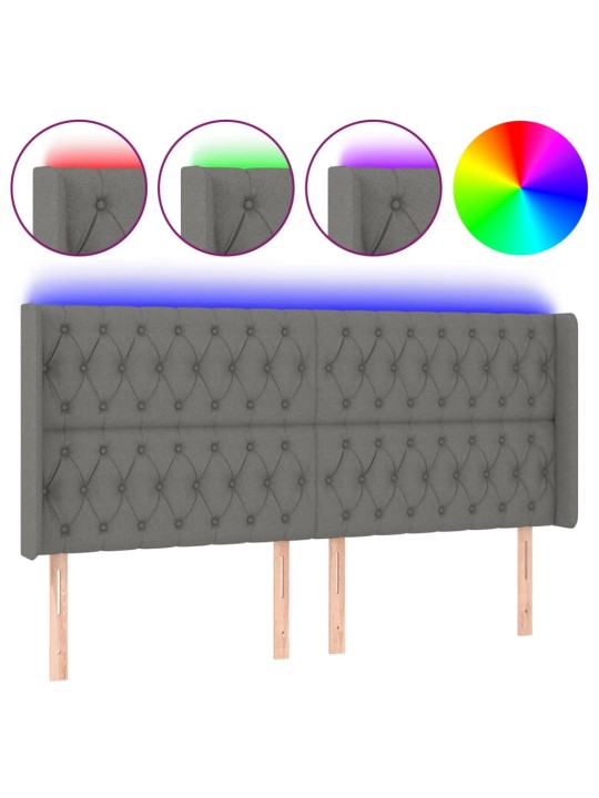 Gultas galvgalis ar LED, 203x16x118/128 cm, tumši pelēks audums