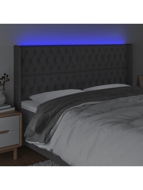 Gultas galvgalis ar LED, 203x16x118/128 cm, tumši pelēks audums