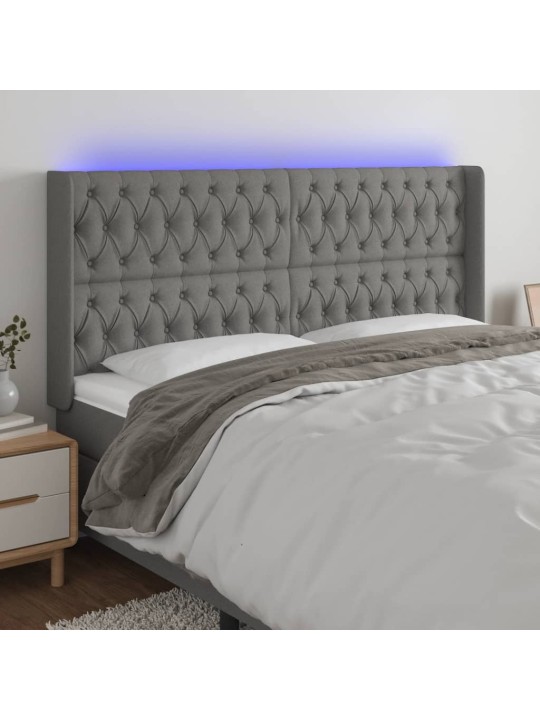Gultas galvgalis ar LED, 203x16x118/128 cm, tumši pelēks audums