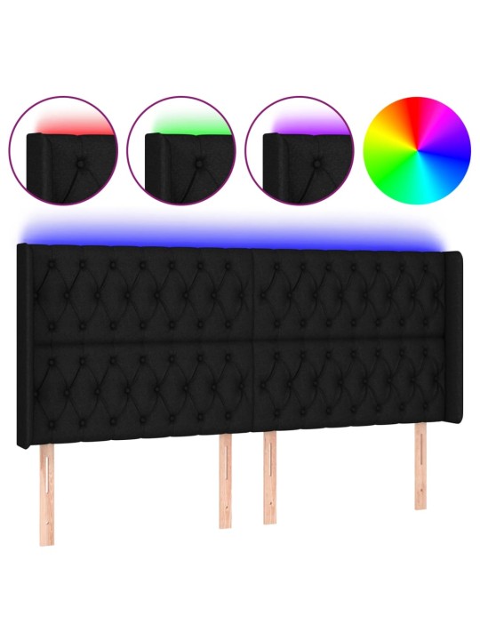 Gultas galvgalis ar led, 203x16x118/128 cm, melns audums