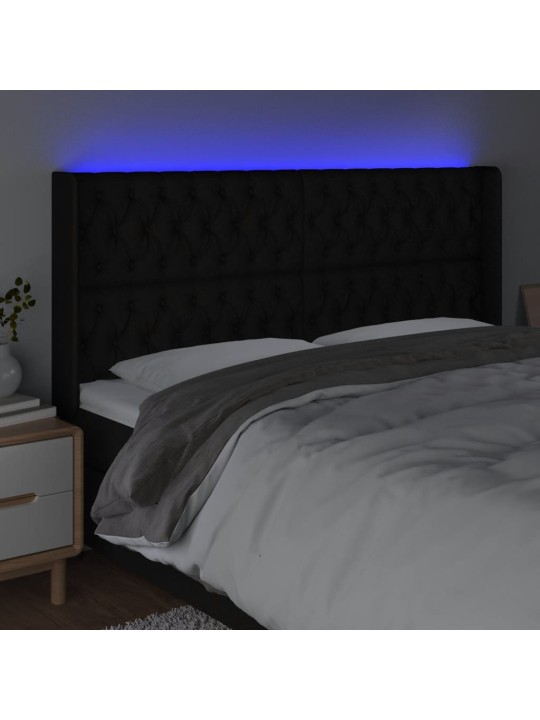 Gultas galvgalis ar led, 203x16x118/128 cm, melns audums