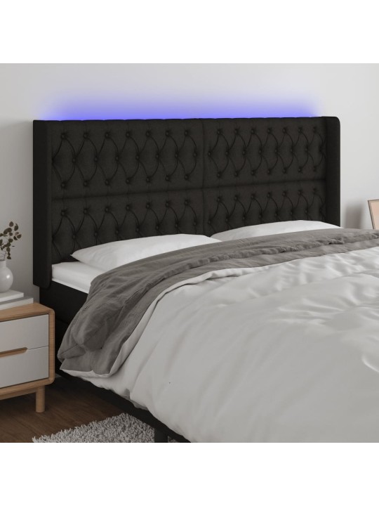 Gultas galvgalis ar led, 203x16x118/128 cm, melns audums
