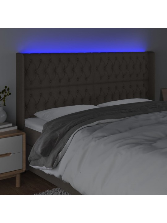 Gultas galvgalis ar led, 203x16x118/128 cm, pelēkbrūns audums