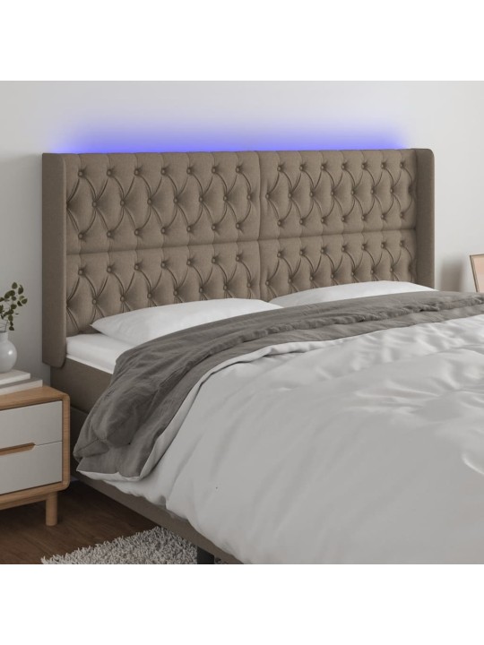 Gultas galvgalis ar led, 203x16x118/128 cm, pelēkbrūns audums