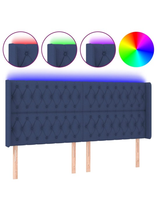 Gultas galvgalis ar led, 203x16x118/128 cm, zils audums