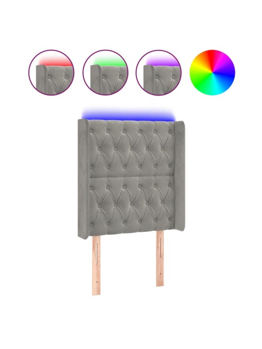 Gultas galvgalis ar led, 83x16x118/128 cm, gaiši pelēks samts