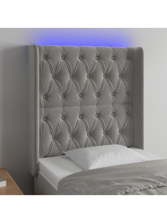 Gultas galvgalis ar led, 83x16x118/128 cm, gaiši pelēks samts
