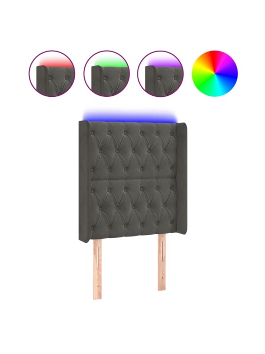 Gultas galvgalis ar led, 83x16x118/128 cm, tumši pelēks samts