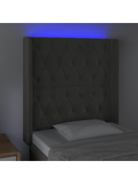 Gultas galvgalis ar led, 83x16x118/128 cm, tumši pelēks samts