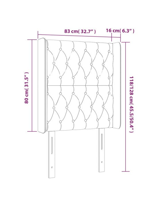 Gultas galvgalis ar led, 83x16x118/128 cm, tumši pelēks samts