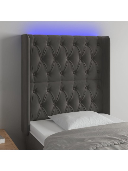 Gultas galvgalis ar led, 83x16x118/128 cm, tumši pelēks samts