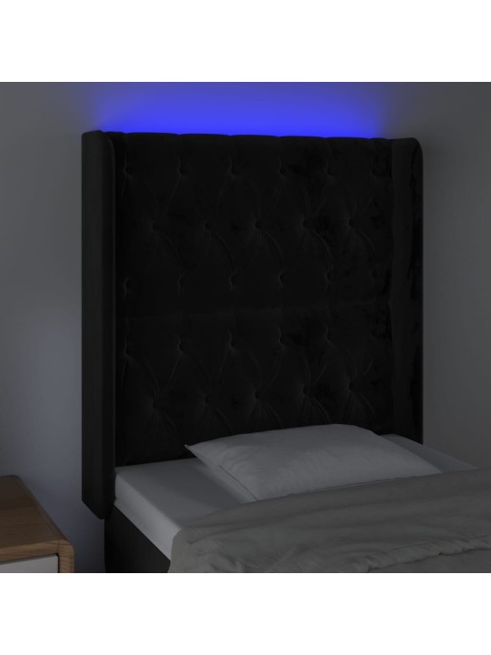 Gultas galvgalis ar led, 83x16x118/128 cm, melns samts