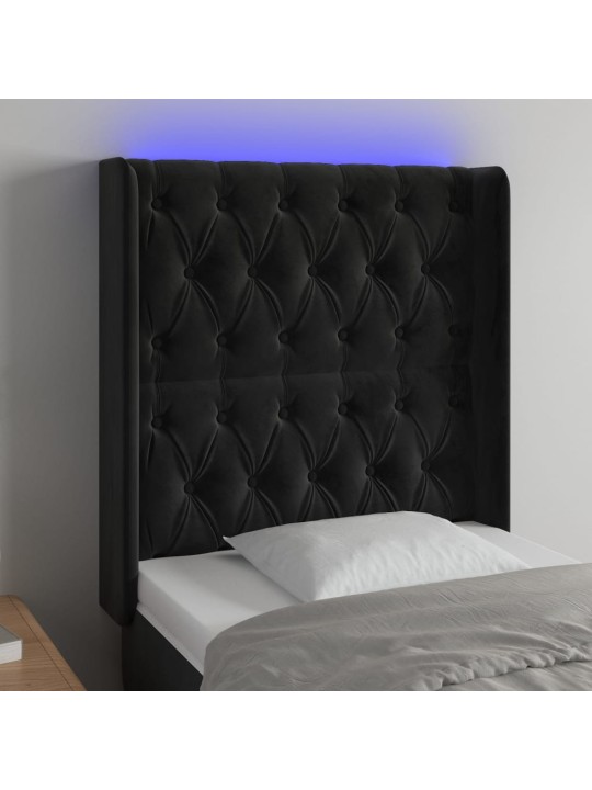 Gultas galvgalis ar led, 83x16x118/128 cm, melns samts