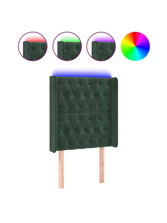 Gultas galvgalis ar led, 83x16x118/128 cm, tumši zaļš samts