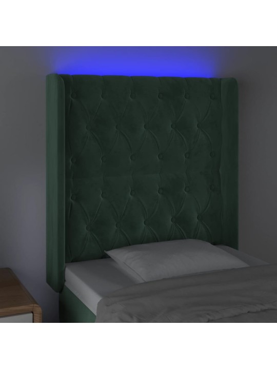 Gultas galvgalis ar led, 83x16x118/128 cm, tumši zaļš samts