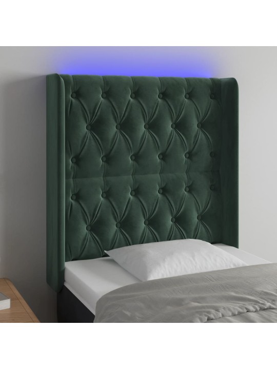 Gultas galvgalis ar led, 83x16x118/128 cm, tumši zaļš samts