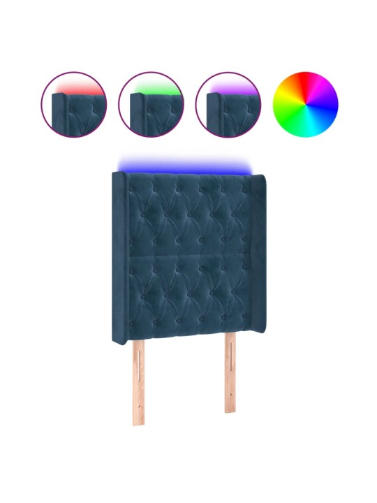 Gultas galvgalis ar led, 83x16x118/128 cm, tumši zils samts