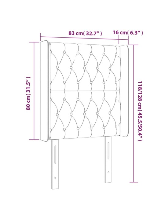 Gultas galvgalis ar led, 83x16x118/128 cm, tumši zils samts