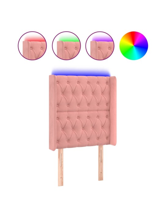 Gultas galvgalis ar led, 83x16x118/128 cm, rozā samts