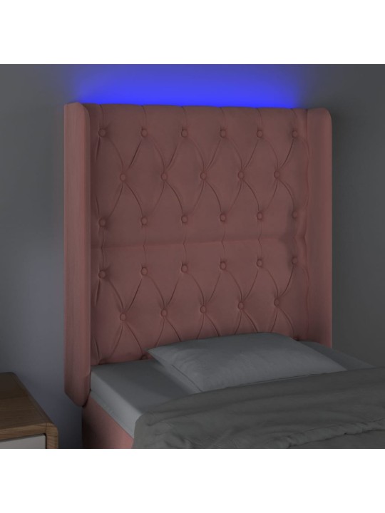Gultas galvgalis ar led, 83x16x118/128 cm, rozā samts