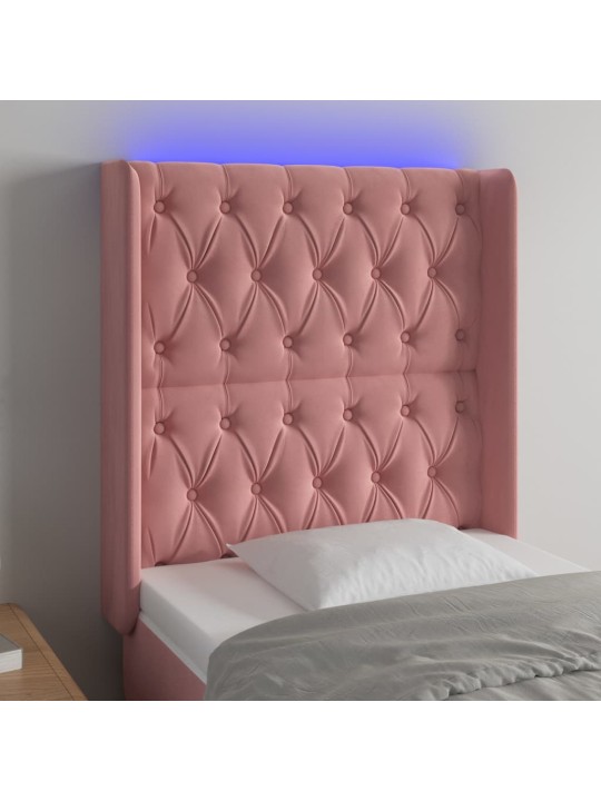 Gultas galvgalis ar led, 83x16x118/128 cm, rozā samts