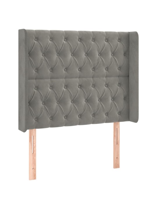 Gultas galvgalis ar LED, 93x16x118/128 cm, gaiši pelēks samts
