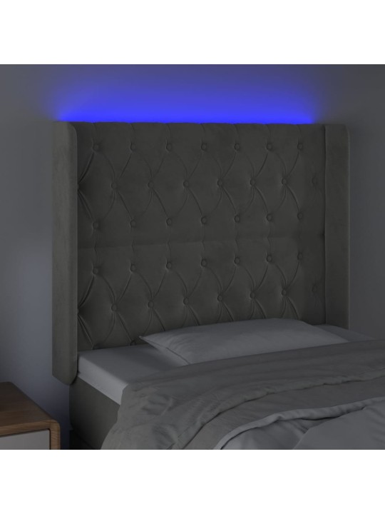 Gultas galvgalis ar LED, 93x16x118/128 cm, gaiši pelēks samts
