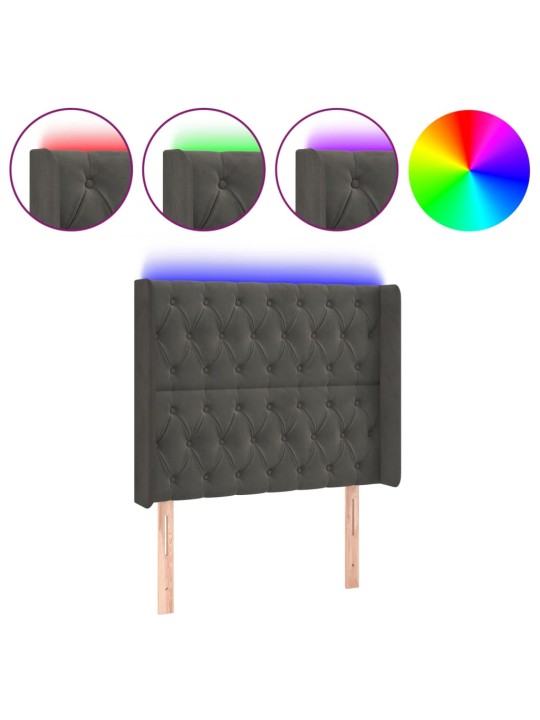 Gultas galvgalis ar led, 93x16x118/128 cm, tumši pelēks samts