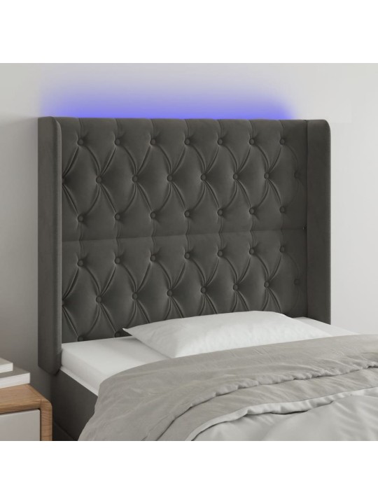 Gultas galvgalis ar led, 93x16x118/128 cm, tumši pelēks samts