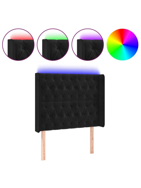 Gultas galvgalis ar led, 93x16x118/128 cm, melns samts