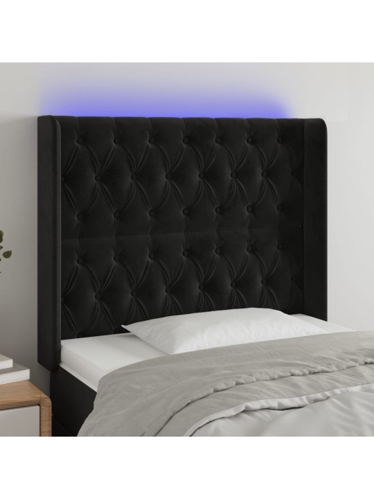 Gultas galvgalis ar led, 93x16x118/128 cm, melns samts