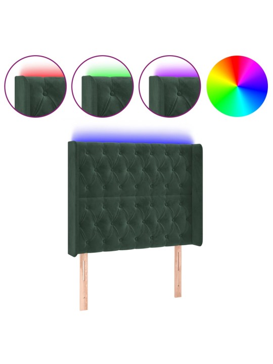 Gultas galvgalis ar led, 93x16x118/128 cm, tumši zaļš samts