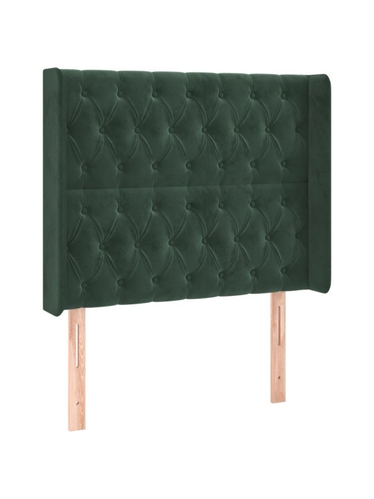 Gultas galvgalis ar led, 93x16x118/128 cm, tumši zaļš samts