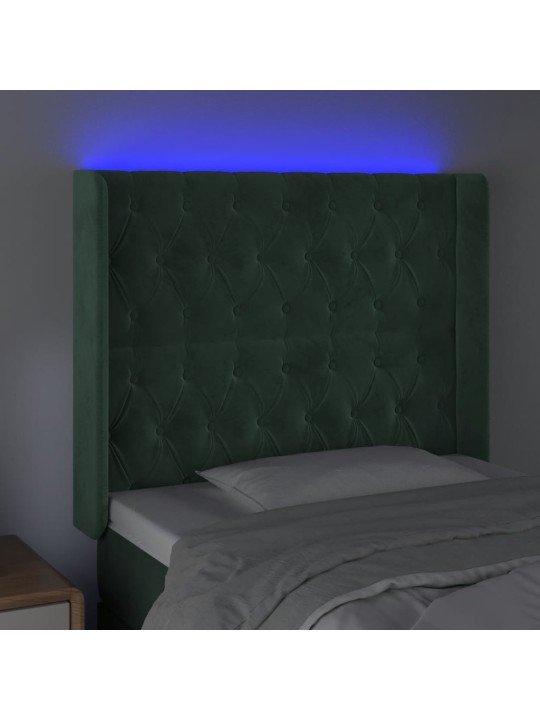 Gultas galvgalis ar led, 93x16x118/128 cm, tumši zaļš samts