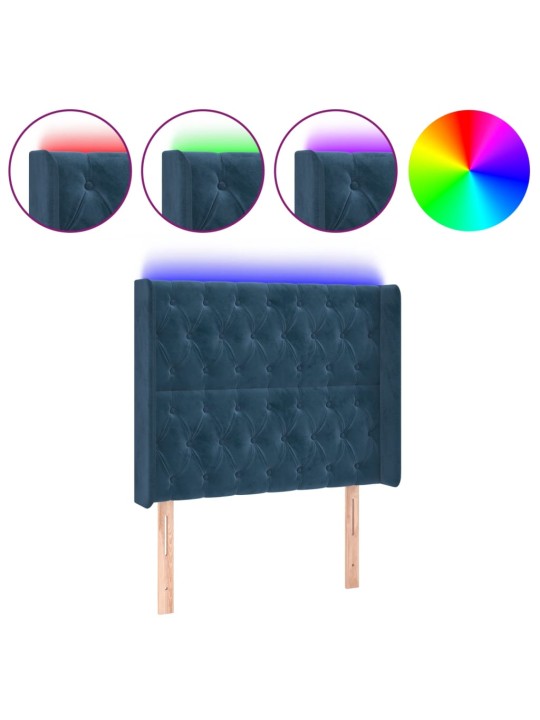 Gultas galvgalis ar led, 93x16x118/128 cm, tumši zils samts