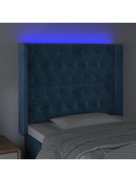 Gultas galvgalis ar led, 93x16x118/128 cm, tumši zils samts