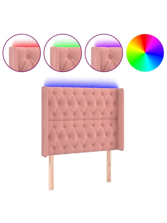 Gultas galvgalis ar led, 93x16x118/128 cm, rozā samts