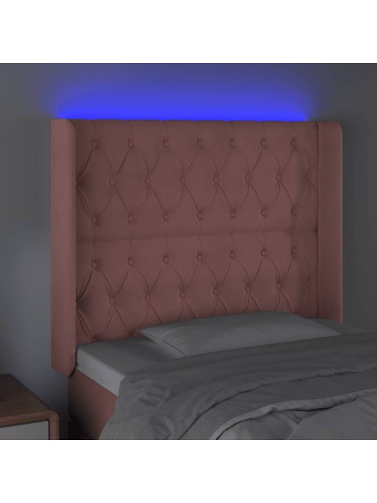 Gultas galvgalis ar led, 93x16x118/128 cm, rozā samts