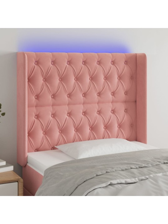 Gultas galvgalis ar led, 93x16x118/128 cm, rozā samts