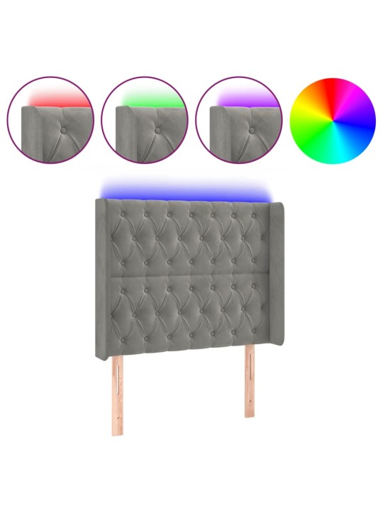 Gultas galvgalis ar LED, 103x16x118/128 cm, gaiši pelēks samts